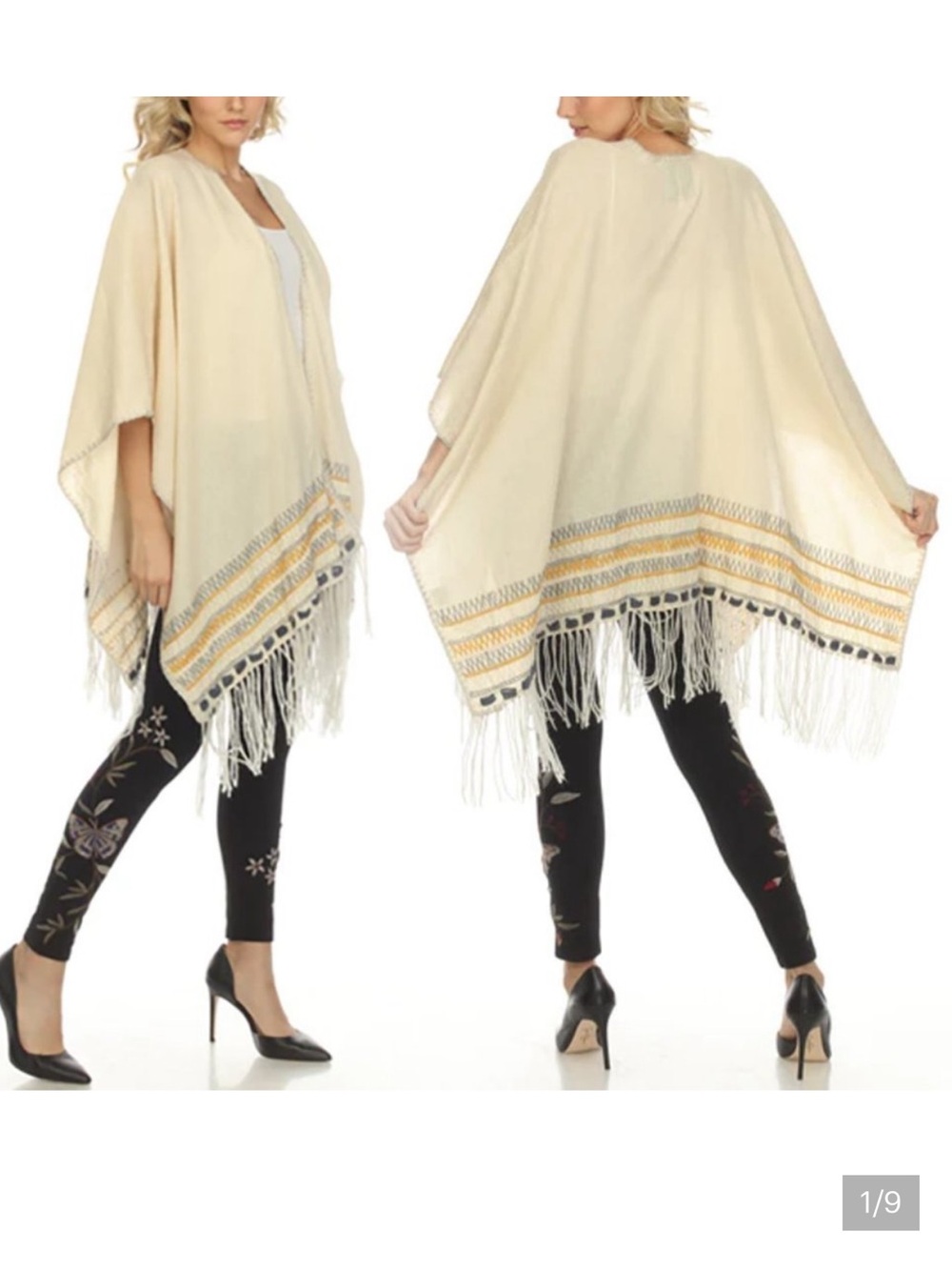 BIYA JOHNNY WAS Poncho Linen Cotton blend embroidered Fringe design boho one siz